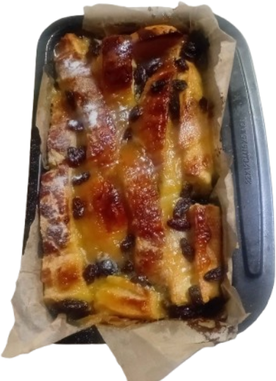 Homemade bread and butter pudding